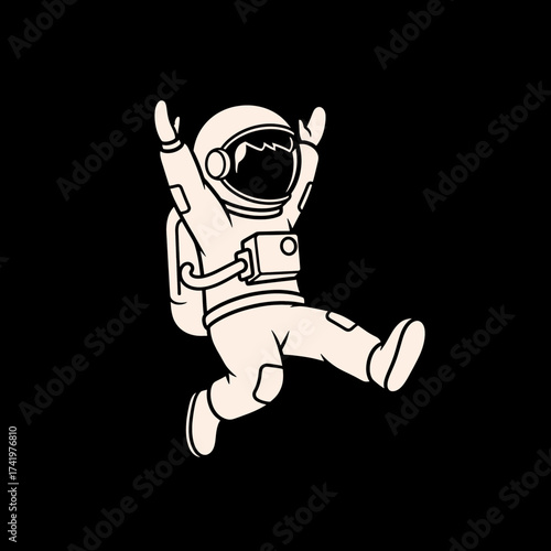 Astronaut in Space with Arms Raised and Legs Extended.