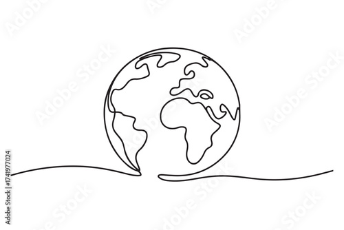 Hand drawn one line earth globe vector outline illustration for global concept design
