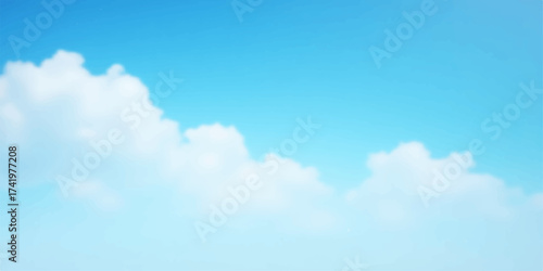 Bright, beautiful blue sky with fluffy white cumulus clouds