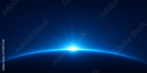 Blue planet Earth in space with sun and stars background