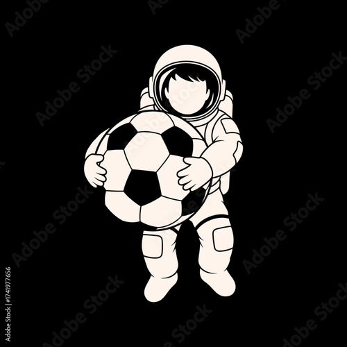 Astronaut holding a soccer ball in space a fun illustration.