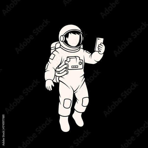Astronaut Taking Selfie in Space with Smartphone Technology.