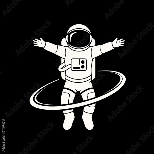 Astronaut in Space with Arms Outstretched and a Swirling Orbit.