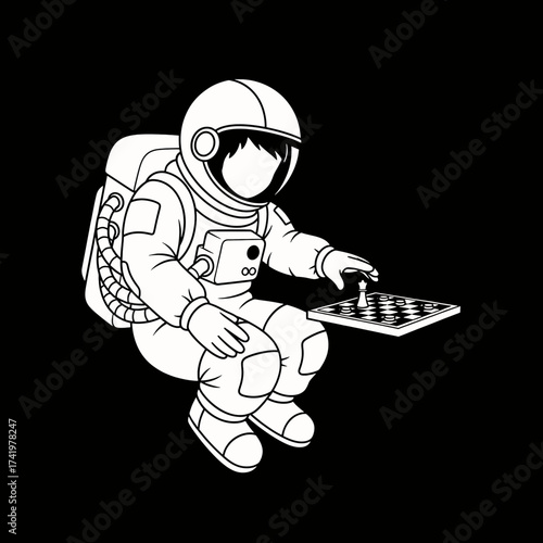 Astronaut Playing Chess in Space Cosmic Strategy Game.