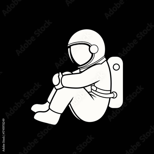 Astronaut sitting alone in space feeling lonely and isolated thinking about home.
