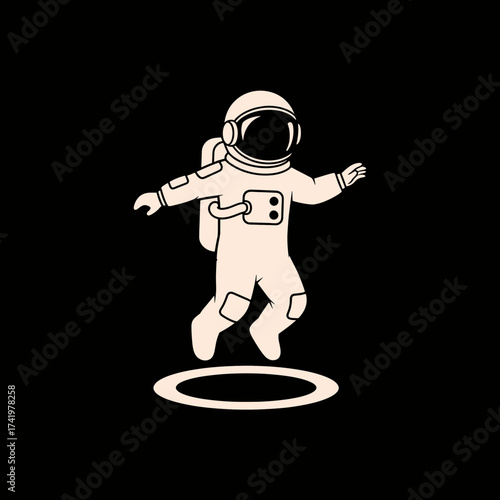Astronaut Floating in Space with Arms Outstretched Above Circle.