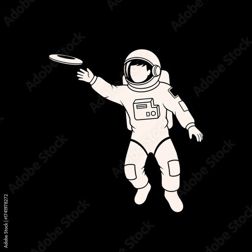 Astronaut throwing a frisbee in space a fun and playful illustration.