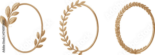 Elegant minimal leaf wreath frame collection, gold line botanical design, luxury oval floral border, perfect for invitations and stationery