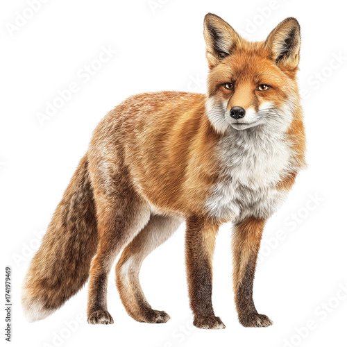 Realistic portrait of a red fox isolated on transparent background, Clipart png