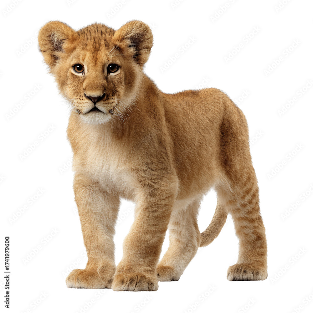 Obraz premium lion cub standing isolated on transparent background, Clipart png 