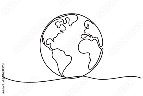 Hand drawn one line earth globe vector outline illustration for global concept design
