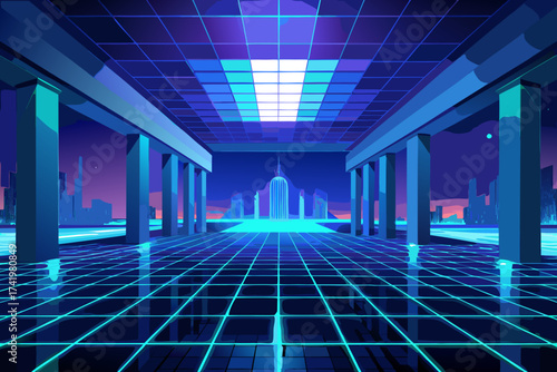 3d render of a corridor with columns