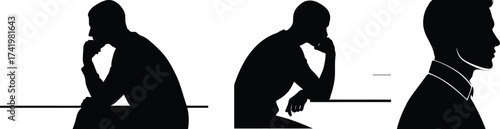 Business casual silhouette of people thinking pondering contemplating deep thought reflections