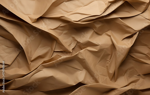 Capturing the organic folds and subtle textures of a crumpled piece of brown kraft paper, ideal for adding a touch of rustic charm to any design or project.