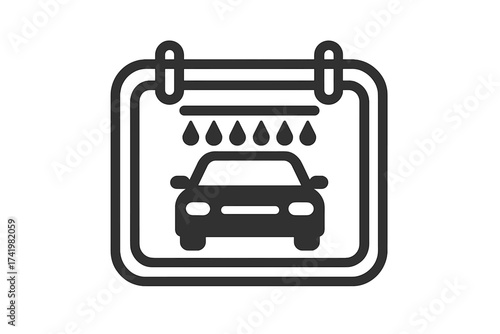 Car wash schedule icon. Book car wash appointment concept. Auto cleaning service vector symbol. Vehicle maintenance calendar sign. Isolated on white background for easy use.