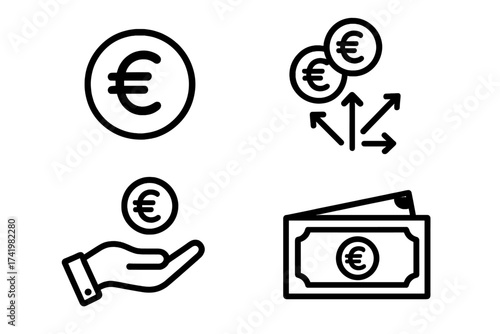 Euro money line icon set. Financial investment concepts. Vector illustration collection of currency, payment, savings, cash flow, income, profit, banking and economy symbols.