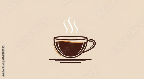 Simple Coffee Cup Illustration with Steam on Beige Background