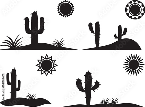 Simple desert landscapes illustrated on white

