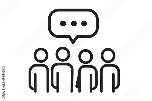 Group of people talking icon. Discussion and communication concept. Teamwork and collaboration sign. Business meeting, conference, forum banner. Social chat vector symbol.