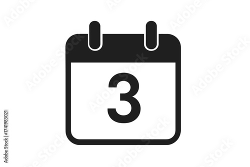 Calendar icon, day 3. Date symbol vector for web. Schedule, appointment, reminder, event planner concept. Simple organizer pictogram. Flat design graphic isolated on white.