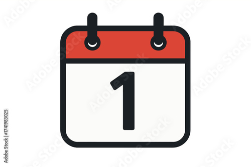 Calendar icon date 1. First day of month. Beginning. Start of a new period. Organizer, schedule, appointment, deadline reminder concept. Time management. Vector illustration.