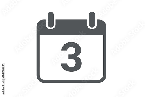 Calendar date icon, day 3. Schedule symbol. Appointment reminder concept. Event planning pictogram. Simple flat vector illustration for web design, isolated graphic element.