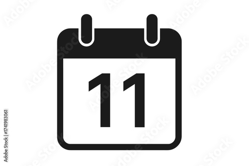 Calendar icon with the number 11. Eleventh day of the month. Simple flat vector for schedule, date, reminder, event, or appointment. Organizer symbol for web and app design.