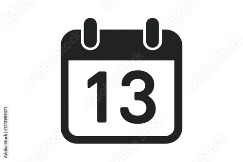 Simple calendar icon with date 13. Day thirteen. Thirteenth day of the month. Schedule, appointment, reminder, deadline concept vector. Minimalist flat design for web, app.