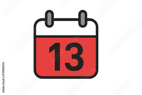 Calendar icon with number 13. Friday the thirteenth concept. Unlucky day, superstition, and bad luck symbol. Schedule, date, appointment, deadline vector illustration.
