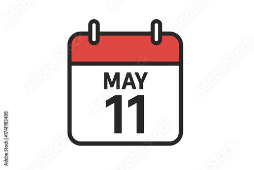 May 11 calendar icon vector. Eleventh of May. Specific date, day, and month reminder symbol. Schedule, appointment, and event planning concept. Isolated graphic element.
