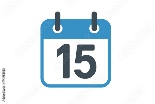 November 15 Calendar Icon, Day 15 Marked on Blue Background, Minimalist Vector Illustration, Transparent Background, Monthly Date Reminder Symbol, Organized Planning Graphic