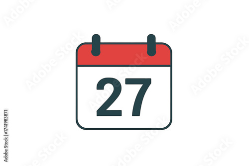 November 27 calendar icon vector isolated on blue background, daily date template, time, month, holiday concept, minimal flat design illustration for planning