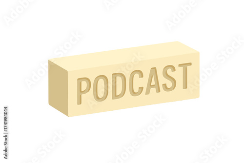 Podcast word on 3D block blue background banner, vector illustration with transparent background, communication concept, digital media, broadcast platform design illustration
