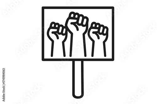 Protest Banner with Raised Fists Icon Outline Design, Symbol of Revolution, Unity, Power, and Resistance, Protest Sign Vector Illustration with Transparent Background