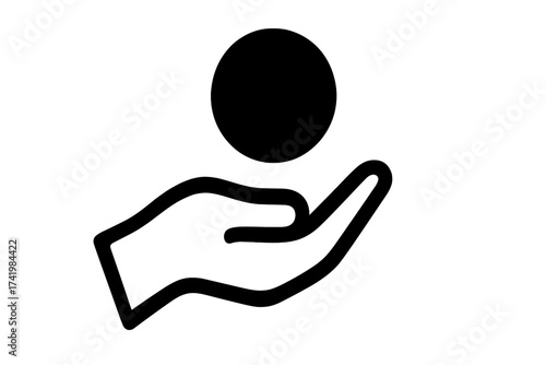 Get money icon. Hand receiving coin. Payment and income symbol. Concept of salary, wage, profit and investment. Earning and savings. Charity and donation pictogram vector.