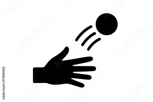 Hand throwing ball icon vector. Toss, pitch or throw action silhouette. Simple graphic symbol for sports, play, and activity. Launching or releasing a sphere concept design.