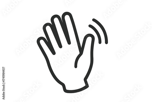 Waving hand gesture icon. Hello, hi or goodbye symbol. Welcome, farewell or greeting sign. Simple black outline vector illustration isolated on transparent background.
