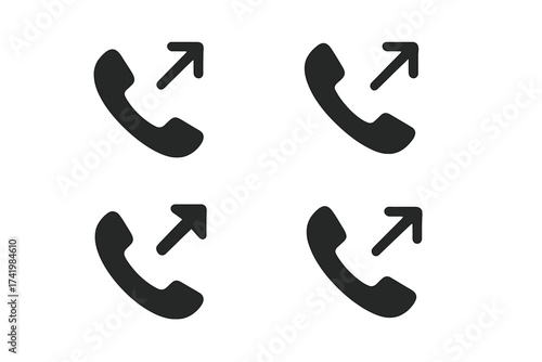 Outgoing call vector icon set. Phone call symbol with arrow for ui ux design. Communication, contact, dial, transfer, forward concepts. Mobile app button pictogram glyph.