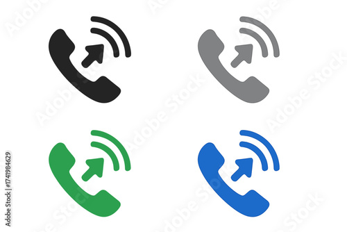 Outgoing phone call vector icon set. Symbol for contact us, support, or hotline. Communication and telephone sign collection. Outbound call graphic element for web and app design.