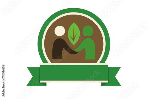 Fair Trade certified logo. Ethical sourcing & sustainable agriculture symbol. Green eco-friendly product label with handshake icon. Guaranteed quality & community support vector badge.