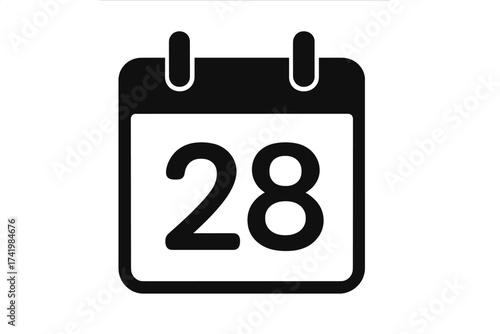 Calendar icon day 28. Date reminder. Schedule appointment symbol. Vector graphic for web, app. Planner agenda pictogram. Organizer sign. Day twenty-eight. Time management.