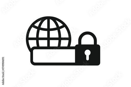Secure internet connection and https protocol concept. Web browser address bar with padlock lock icon and globe. Vector for cybersecurity, data protection, network safety, ssl.
