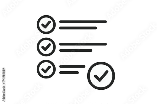 Vector checklist icon with checkmark symbols, ordered list illustration with transparent background, productivity concept, completed tasks, approval signs, minimal design