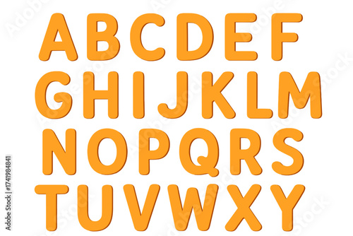 Complete alphabet A to Z vector set. Orange cartoon font for kids' education and learning. Playful bold uppercase letters for school, design, and typography projects.