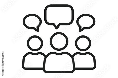 Meeting icon vector illustration with group conversation symbol, chat bubbles, transparent background, communication concept, teamwork discussion, business collaboration design