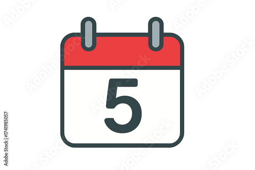 Calendar icon with number 5. Fifth day of the month, August 5. Schedule symbol and planner pictogram. Reminder for appointment, event, and deadline. Daily organizer concept.