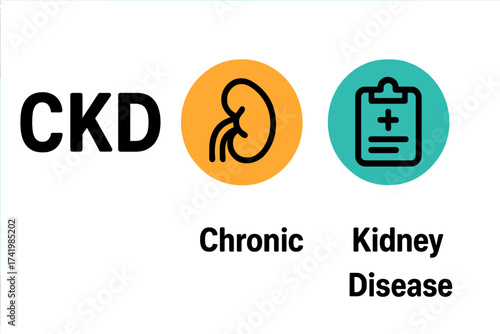 CKD Chronic Kidney Disease medical acronym. Vector illustration concept for healthcare. Flat icons with kidney organ and diagnosis clipboard for nephrology and renal awareness.