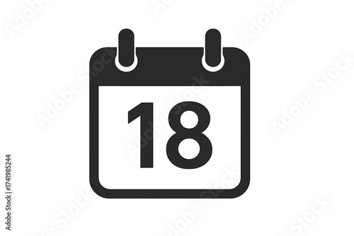 October 18 calendar icon. Day 18 date symbol. Schedule reminder, appointment, important event deadline. Time management concept. Planner, agenda element. Vector isolated web app sign.