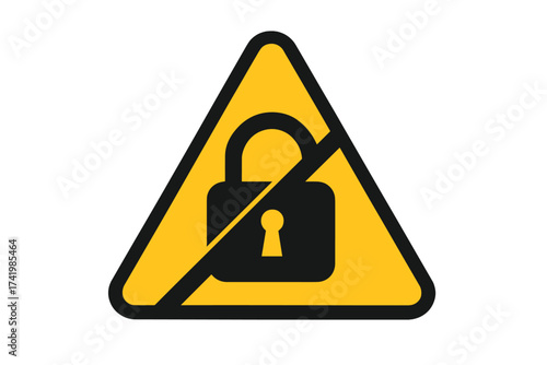 NSFW, Not safe for work sign with crossed out padlock. Unsafe content warning vector icon. Unsecured, unlocked concept. Privacy risk, data breach, cyber security alert.