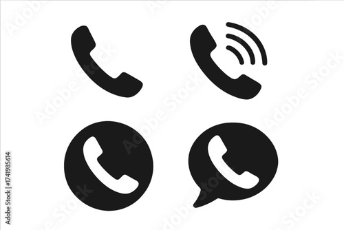 Phone call icons set vector illustration, communication symbols, transparent background, call phone handset flat design, wireless and chat bubble, contact and telephone connection